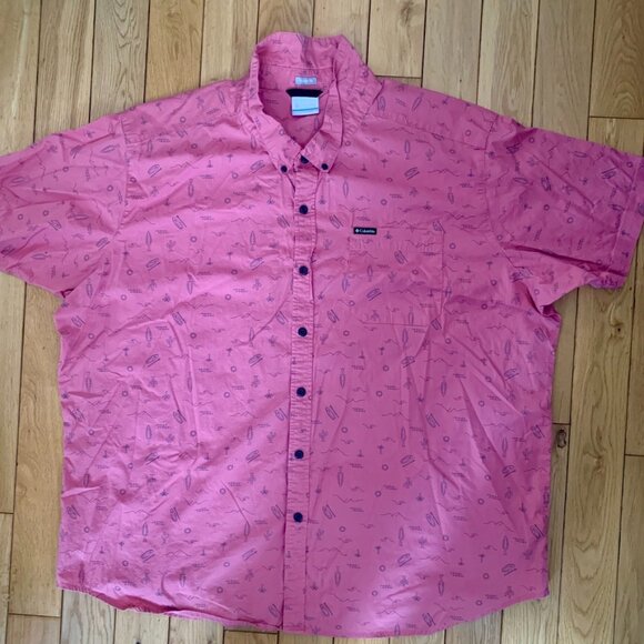 Columbia Button Down Short Sleeve 3xl Regular Fit AOP Pattern Pink Summer - Picture 1 of 6